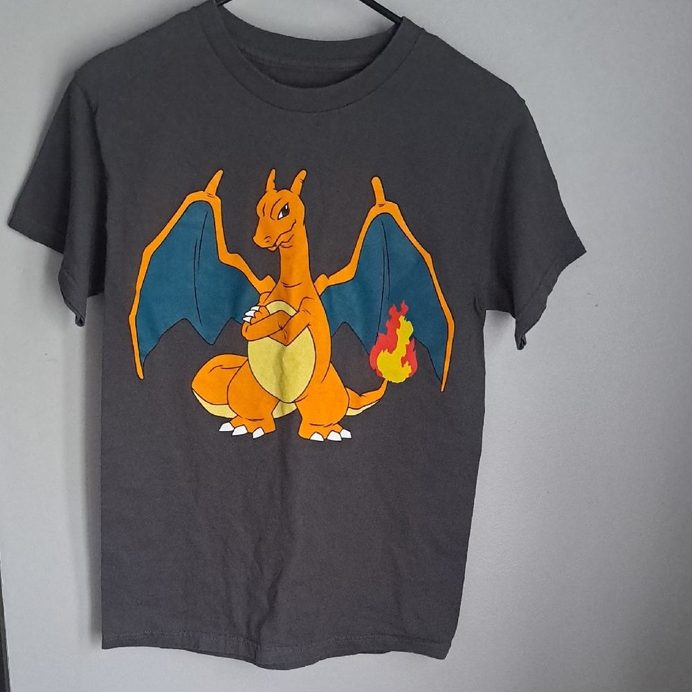 Charizard Pokemon Graphic Tee Short Sleeve Charcoal Gray Size Small